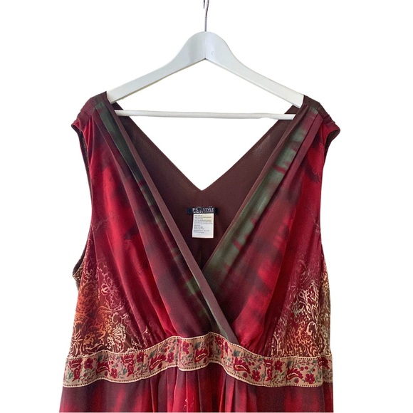 P.S. Style Women's Petite Burgundy Paisley Maxi Dress V Neck Grunge Boho 22WP - Picture 2 of 11